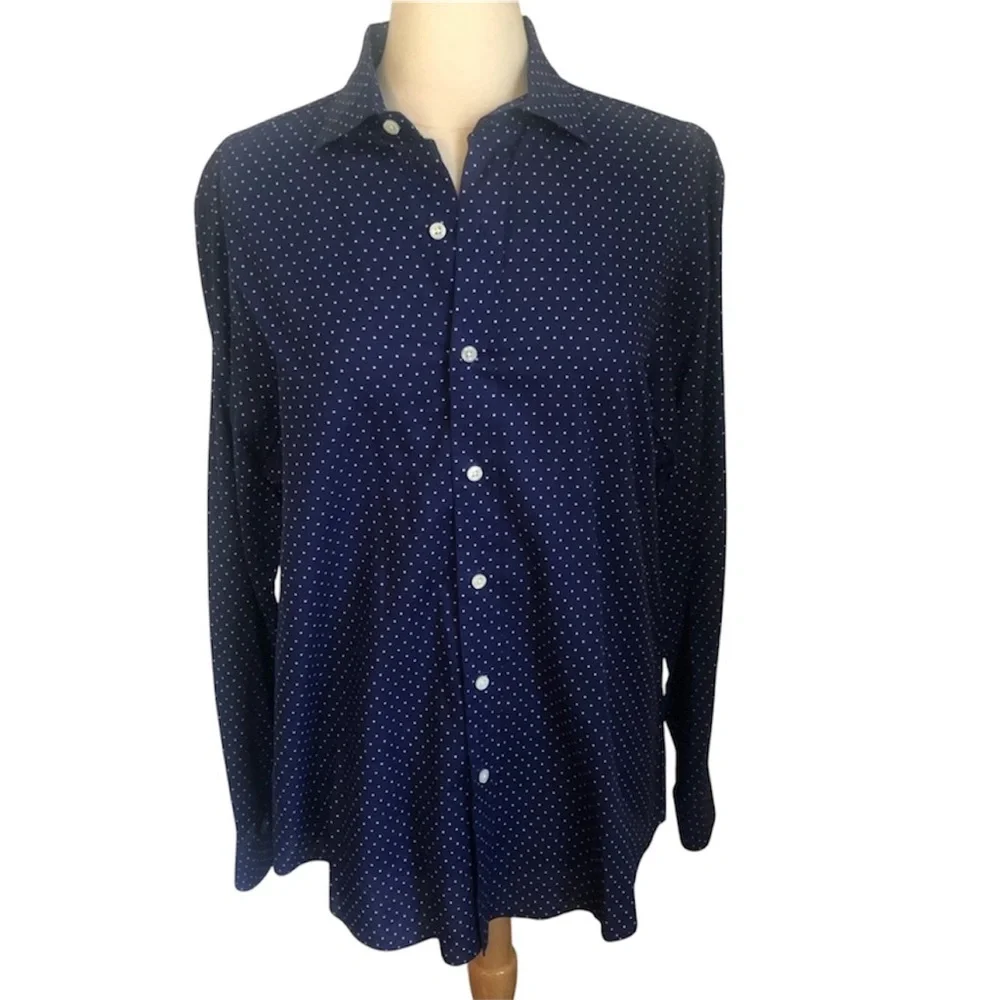 Polo Ralph Lauren Blue w/white polka dots button up w/long sleeves Size Large